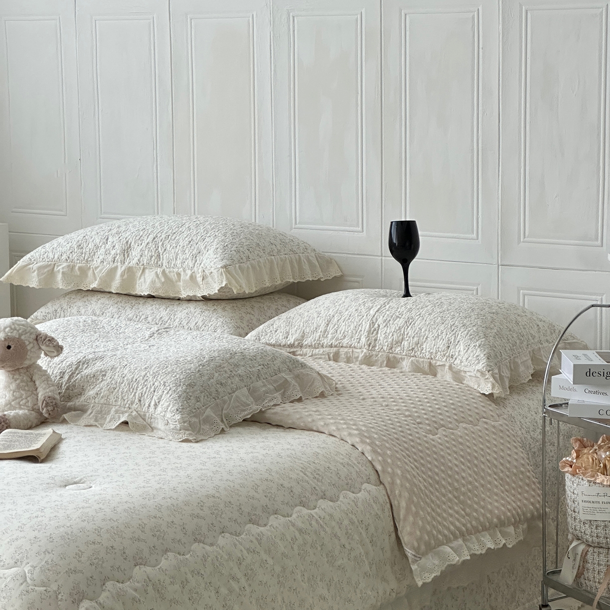 91家纺网 家纺一手货源 找家纺 佰织鑫家居 2025秋冬新品全棉法式床盖款豆豆被四件套 桃花庵