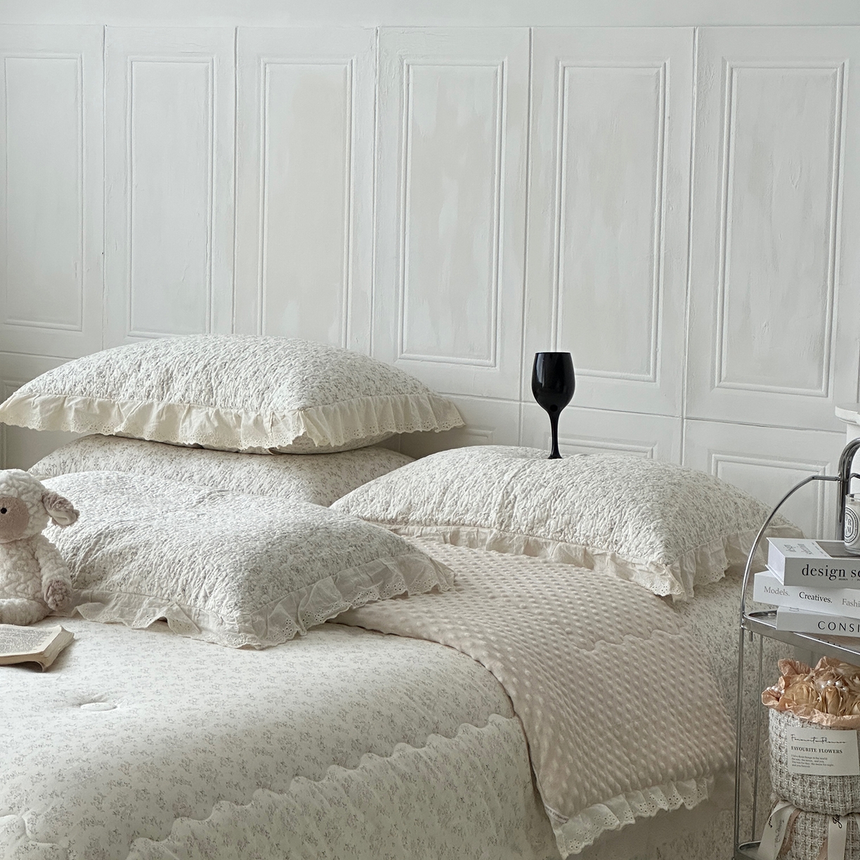 91家纺网 家纺一手货源 找家纺 佰织鑫家居 2025秋冬新品全棉法式床盖款豆豆被四件套 桃花庵