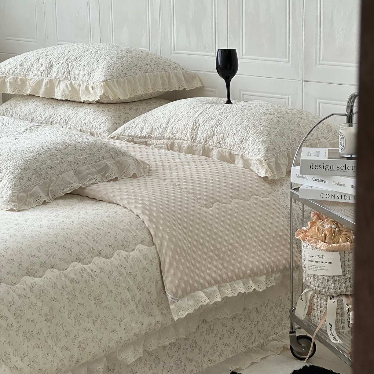 91家纺网 家纺一手货源 找家纺 佰织鑫家居 2025秋冬新品全棉法式床盖款豆豆被四件套 桃花庵