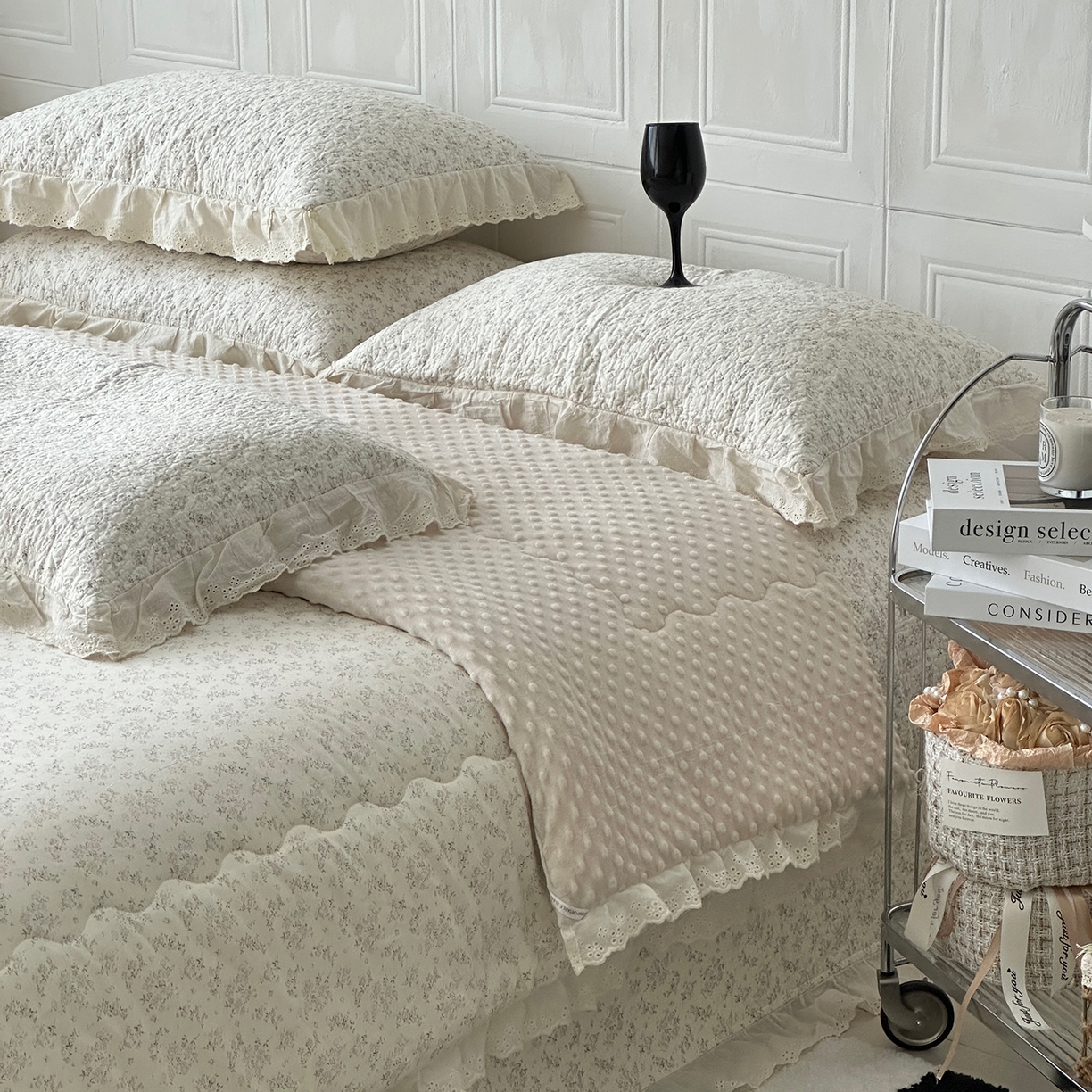 91家纺网 家纺一手货源 找家纺 佰织鑫家居 2025秋冬新品全棉法式床盖款豆豆被四件套 桃花庵