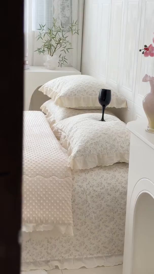 91家纺网 家纺一手货源 找家纺 佰织鑫家居 2025秋冬新品全棉法式床盖款豆豆被四件套 桃花庵