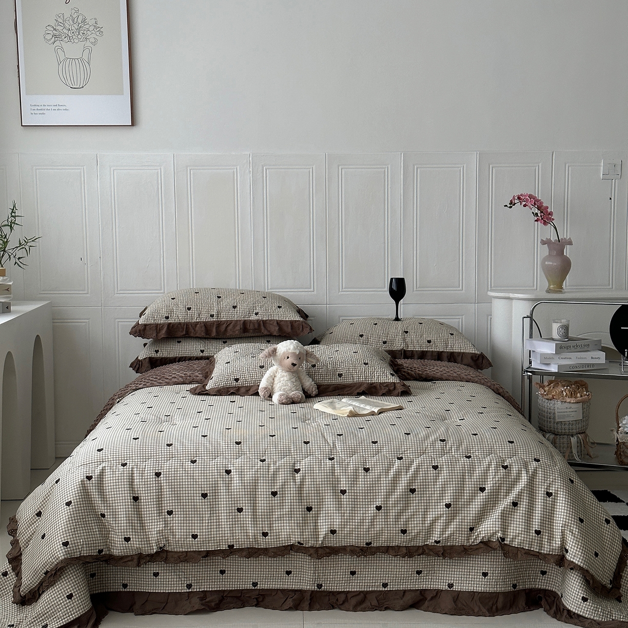 91家纺网 家纺一手货源 找家纺 佰织鑫家居 2025秋冬新品全棉法式床盖款豆豆被四件套 甜心格