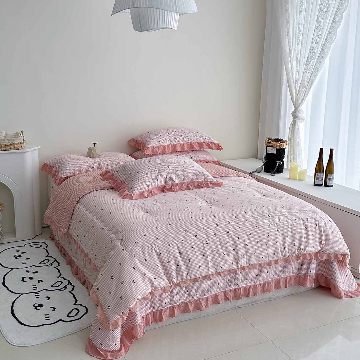 91家纺网 家纺一手货源 找家纺 佰织鑫家居 2025秋冬新品全棉法式床盖款豆豆被四件套 小甜心