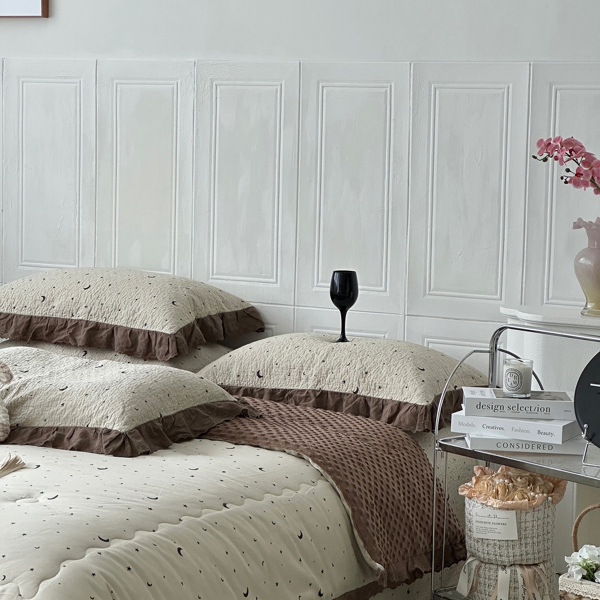 91家纺网 家纺一手货源 找家纺 佰织鑫家居 2025秋冬新品全棉法式床盖款豆豆被四件套 星星月亮