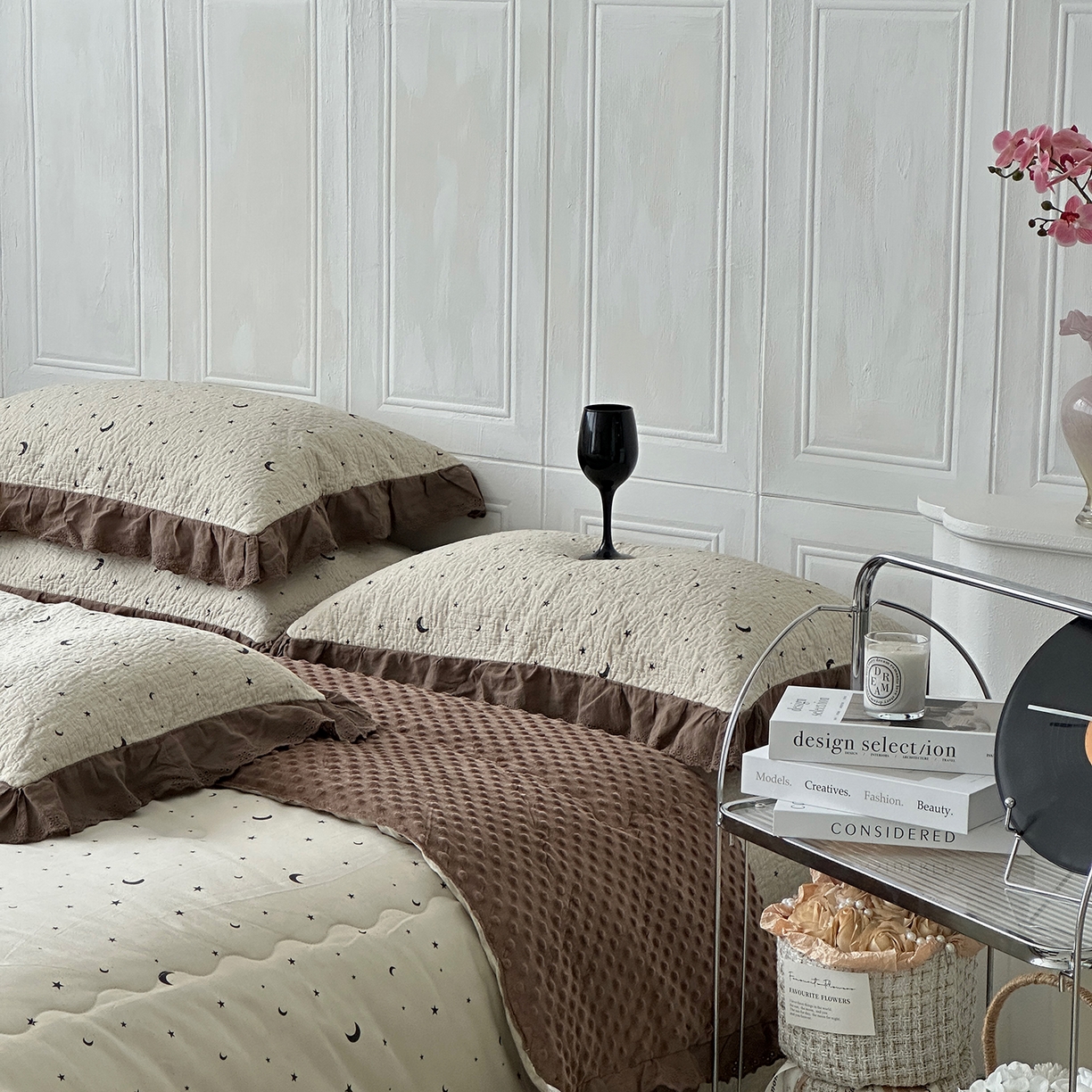 91家纺网 家纺一手货源 找家纺 佰织鑫家居 2025秋冬新品全棉法式床盖款豆豆被四件套 星星月亮