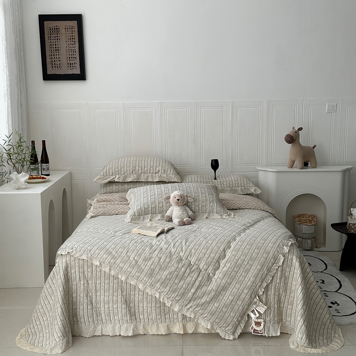 91家纺网 家纺一手货源 找家纺 佰织鑫家居 2025秋冬新品全棉法式床盖款豆豆被四件套 伊甸园