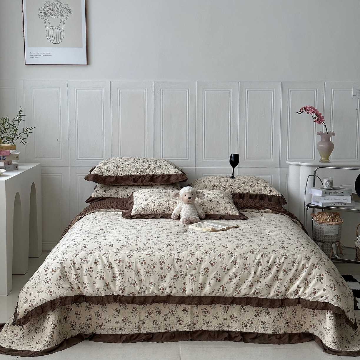 91家纺网 家纺一手货源 找家纺 佰织鑫家居 2025秋冬新品全棉法式床盖款豆豆被四件套 月桂