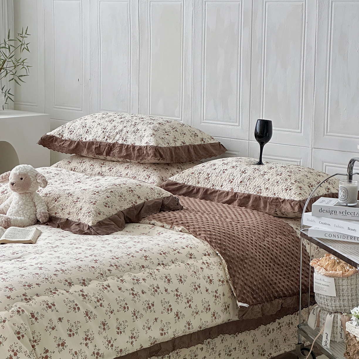 91家纺网 家纺一手货源 找家纺 佰织鑫家居 2025秋冬新品全棉法式床盖款豆豆被四件套 月桂