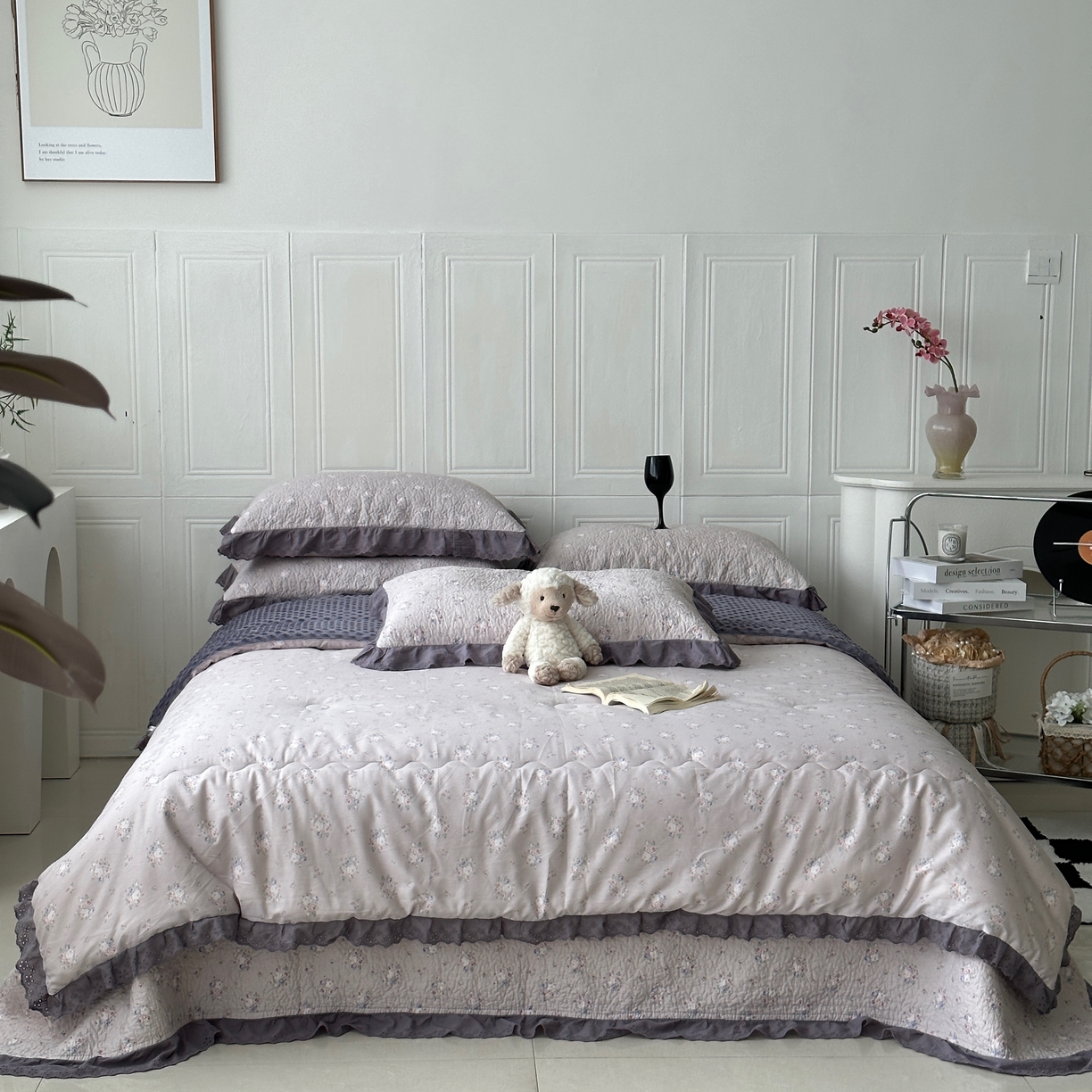 91家纺网 家纺一手货源 找家纺 佰织鑫家居 2025秋冬新品全棉法式床盖款豆豆被四件套 紫苏