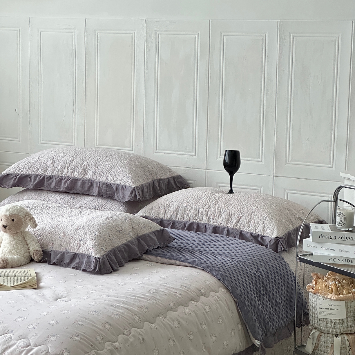 91家纺网 家纺一手货源 找家纺 佰织鑫家居 2025秋冬新品全棉法式床盖款豆豆被四件套 紫苏