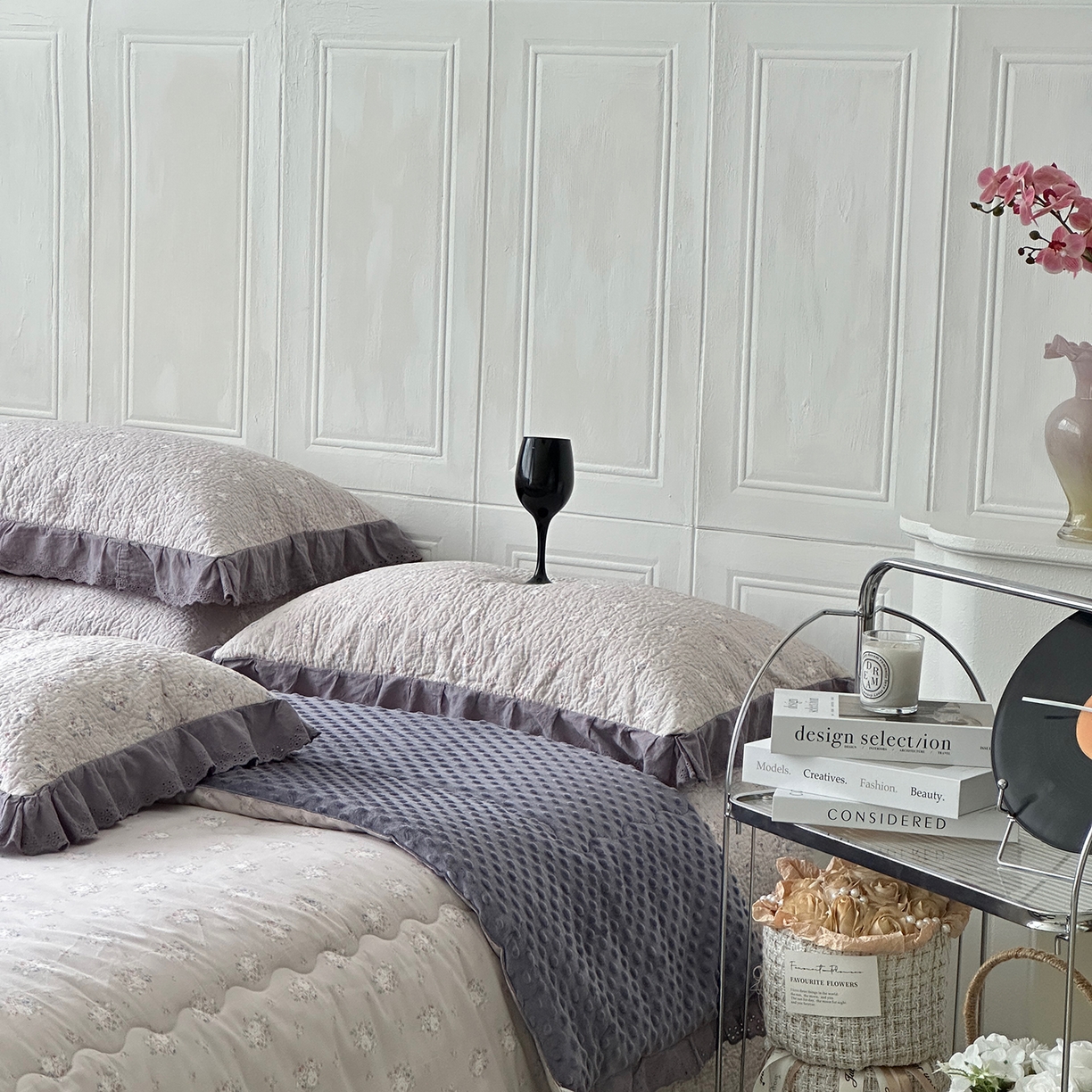 91家纺网 家纺一手货源 找家纺 佰织鑫家居 2025秋冬新品全棉法式床盖款豆豆被四件套 紫苏