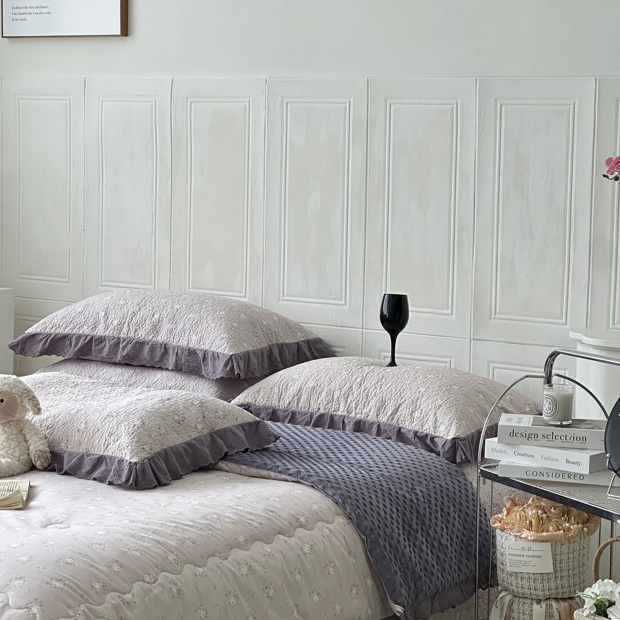 91家纺网 家纺一手货源 找家纺 佰织鑫家居 2025秋冬新品全棉法式床盖款豆豆被四件套 紫苏