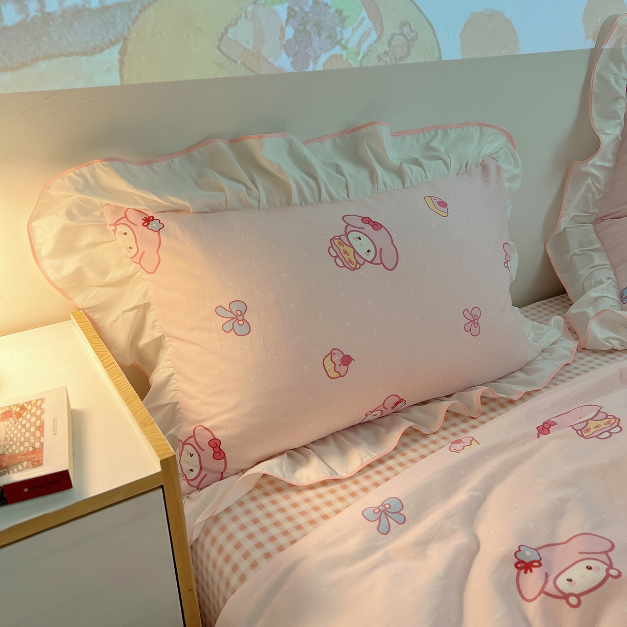 91家纺网 家纺一手货源 找家纺 （总）桃心家居 2025新款A类韩版花边撞色云柔水洗棉加厚牛奶绒少女猫咪棉绒四件套系列