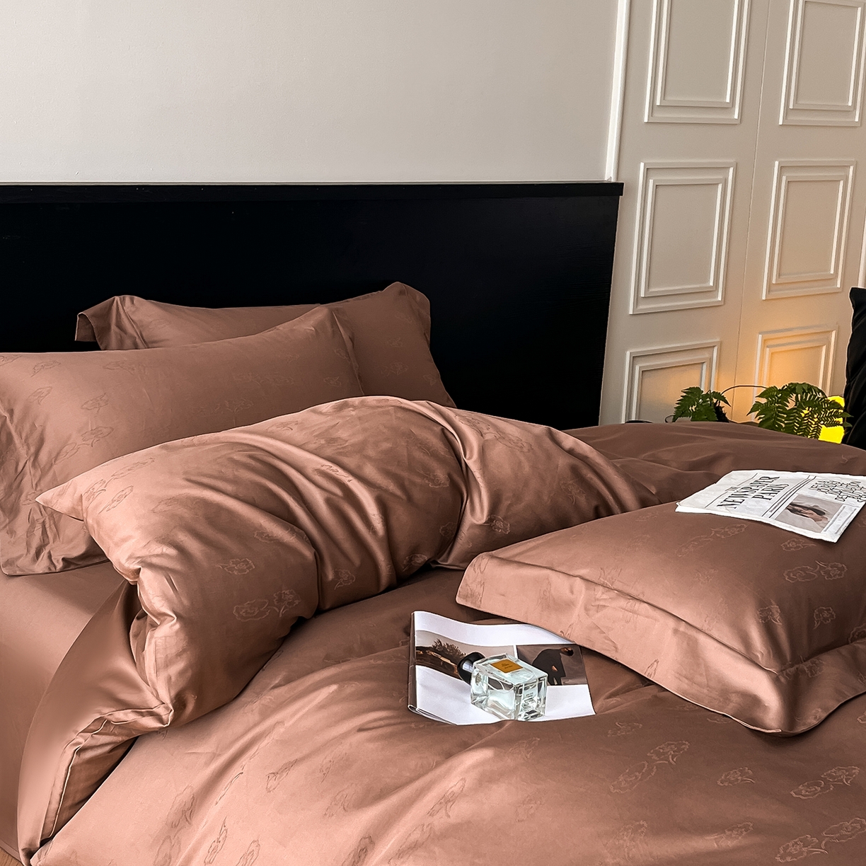 91家纺网 家纺一手货源 找家纺 舒慕家纺 2025新款100支长绒棉提花四件套系列 艾琳娜