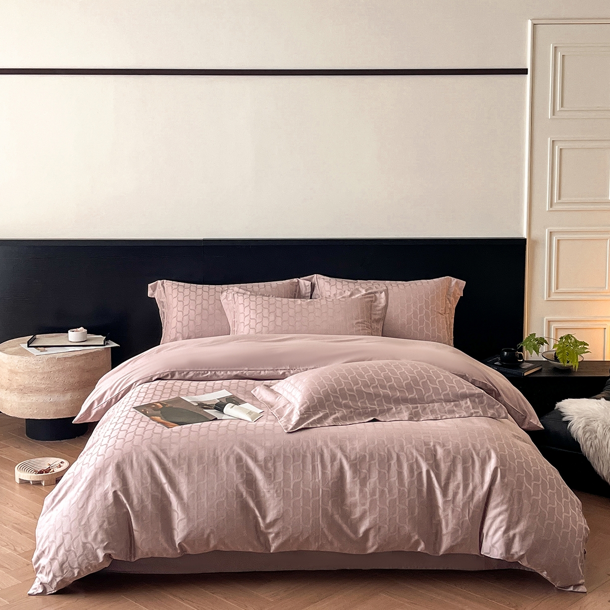 91家纺网 家纺一手货源 找家纺 舒慕家纺 2025新款100支长绒棉提花四件套系列 菲林客