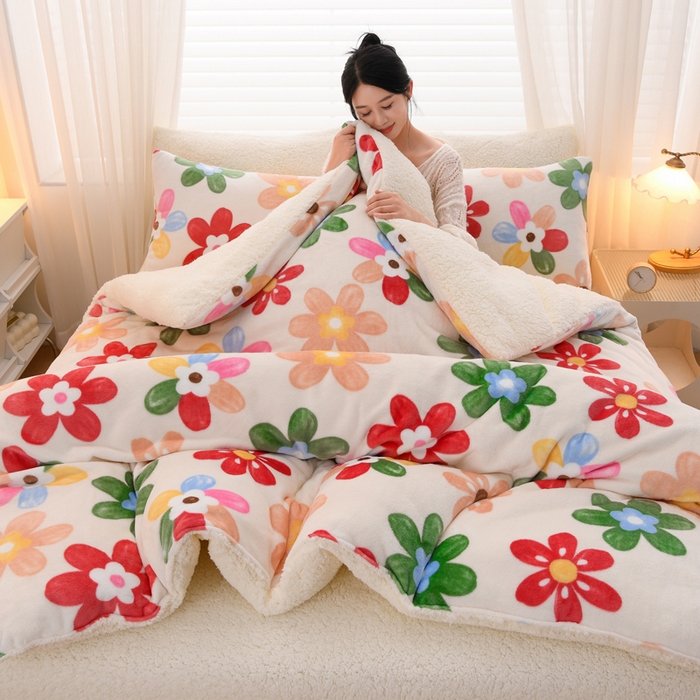 91家纺网 家纺一手货源 找家纺 圣靓 2025新款暖心牛奶绒羊羔绒冬被被子被芯 繁花