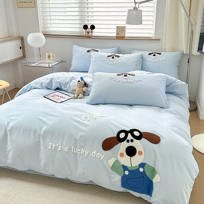 91家纺网 家纺一手货源 找家纺 （总）如意朵 2025新款全棉纯棉小清新印花加绣花四件套