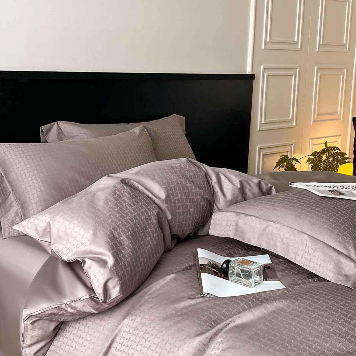 91家纺网 家纺一手货源 找家纺 舒慕家纺 2025新款100支长绒棉提花四件套系列 米娅