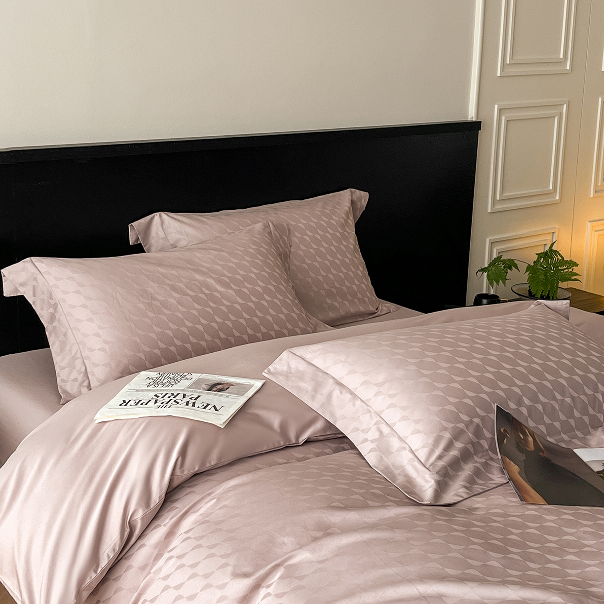 91家纺网 家纺一手货源 找家纺 舒慕家纺 2025新款100支长绒棉提花四件套系列 瑞彩流光