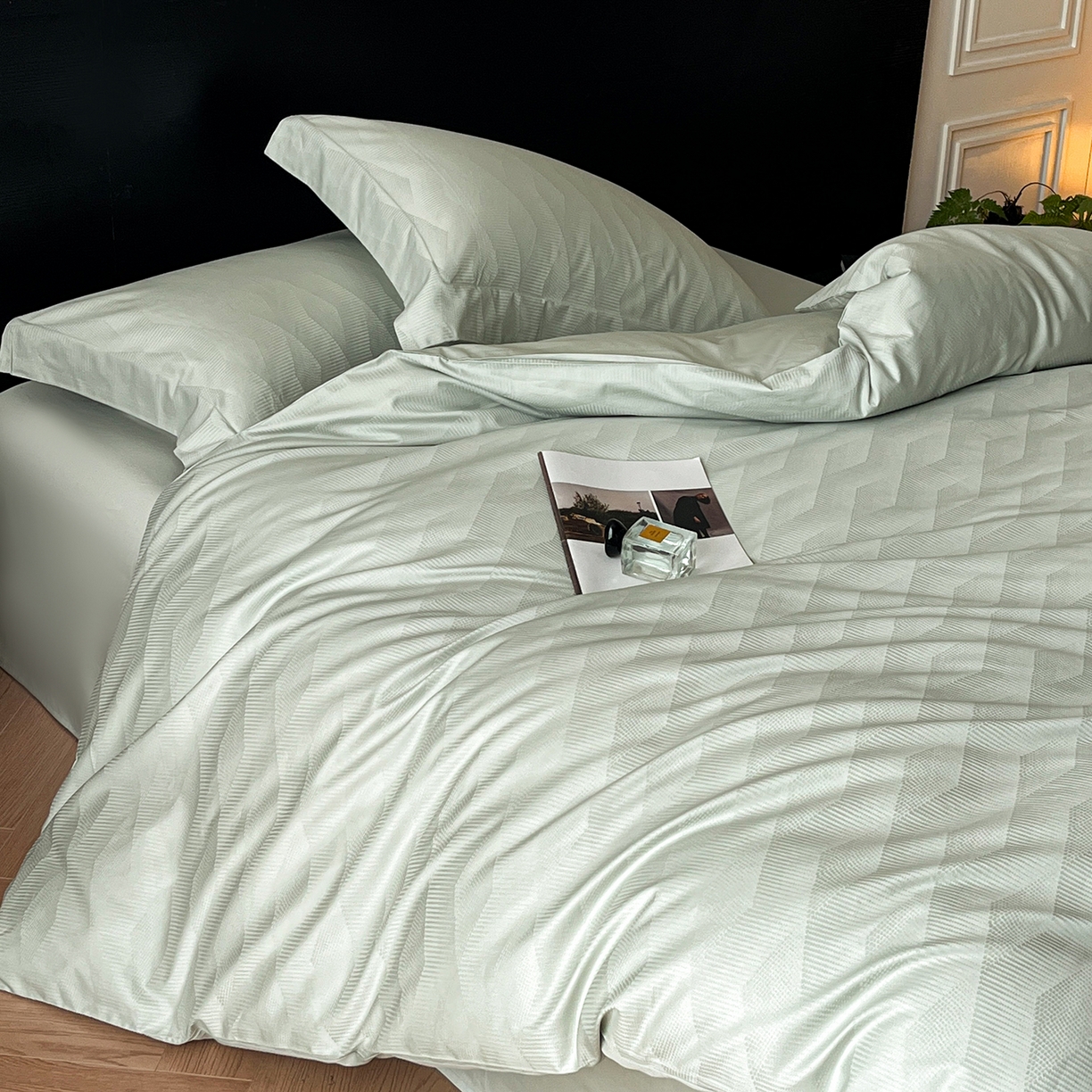 91家纺网 家纺一手货源 找家纺 舒慕家纺 2025新款100支长绒棉提花四件套系列 时空