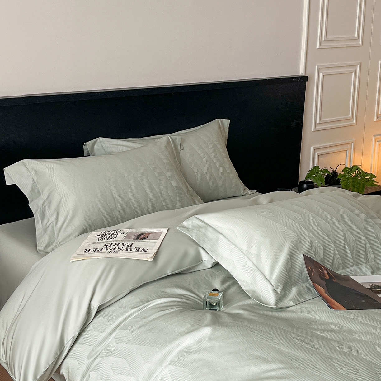 91家纺网 家纺一手货源 找家纺 舒慕家纺 2025新款100支长绒棉提花四件套系列 时空