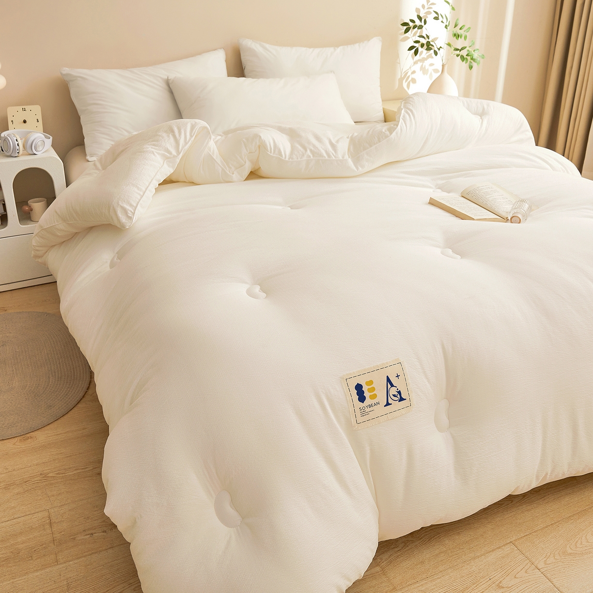 91家纺网 家纺一手货源 找家纺 金喜 2025新款棉麻皱皱纱被芯春秋被冬被加厚被子大豆绗缝被子四季被 雅白