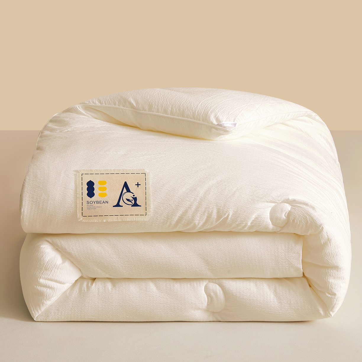 91家纺网 家纺一手货源 找家纺 金喜 2025新款棉麻皱皱纱被芯春秋被冬被加厚被子大豆绗缝被子四季被 雅白