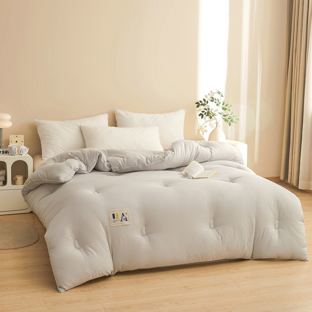 91家纺网 家纺一手货源 找家纺 金喜 2025新款棉麻皱皱纱被芯春秋被冬被加厚被子大豆绗缝被子四季被 雅灰