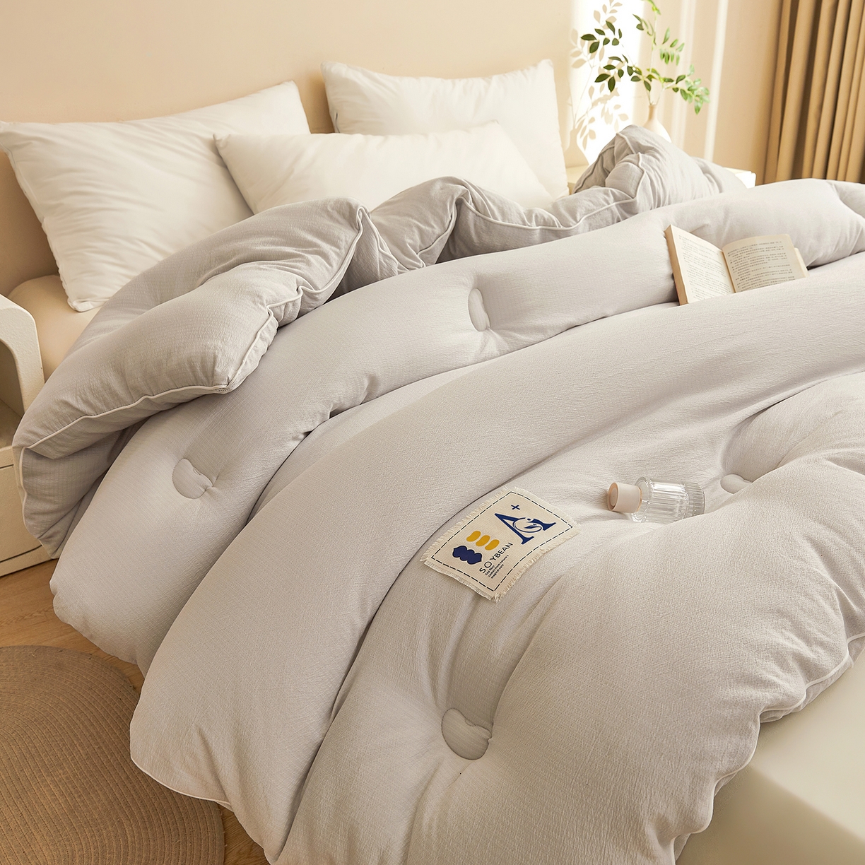 91家纺网 家纺一手货源 找家纺 金喜 2025新款棉麻皱皱纱被芯春秋被冬被加厚被子大豆绗缝被子四季被 雅灰