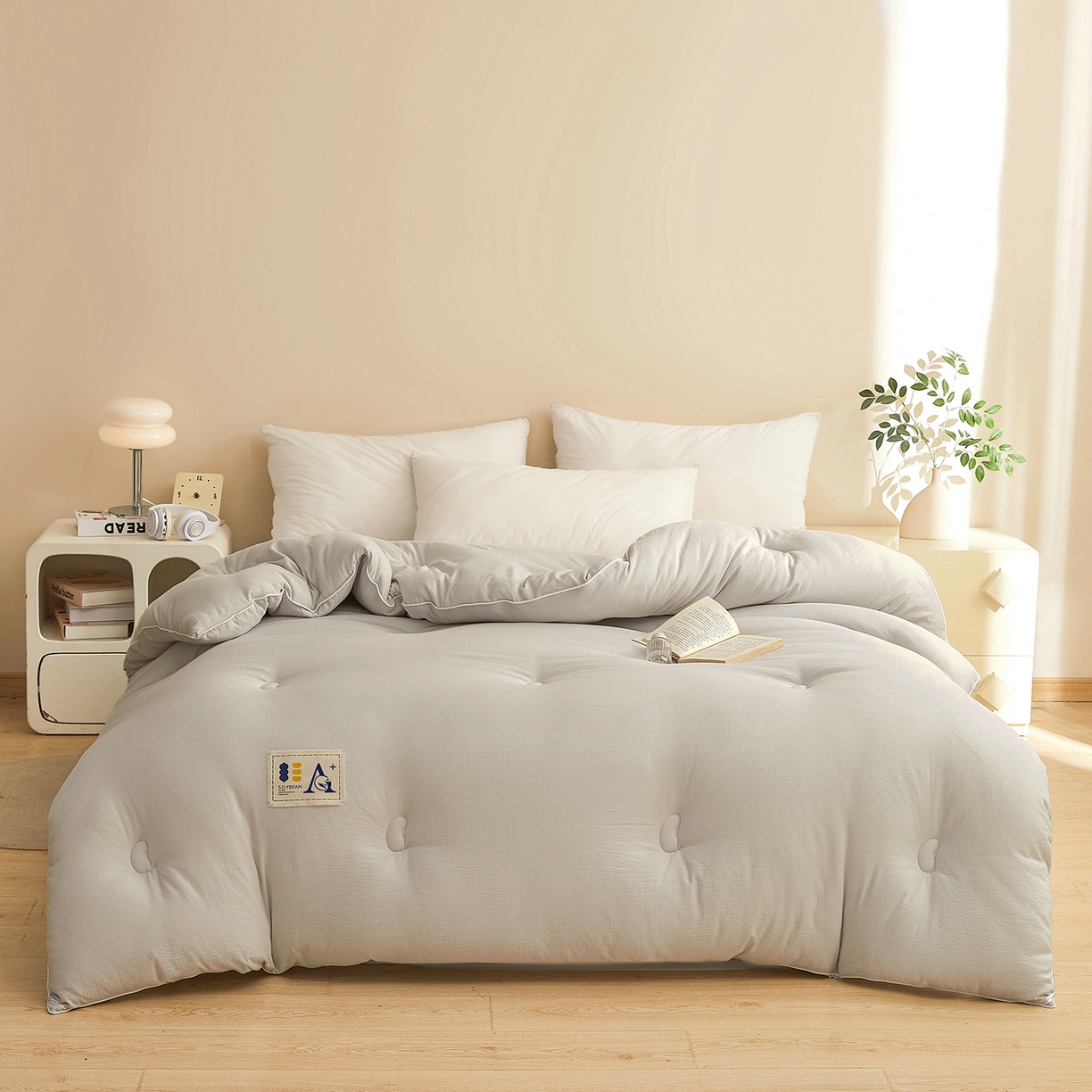 91家纺网 家纺一手货源 找家纺 金喜 2025新款棉麻皱皱纱被芯春秋被冬被加厚被子大豆绗缝被子四季被 雅灰