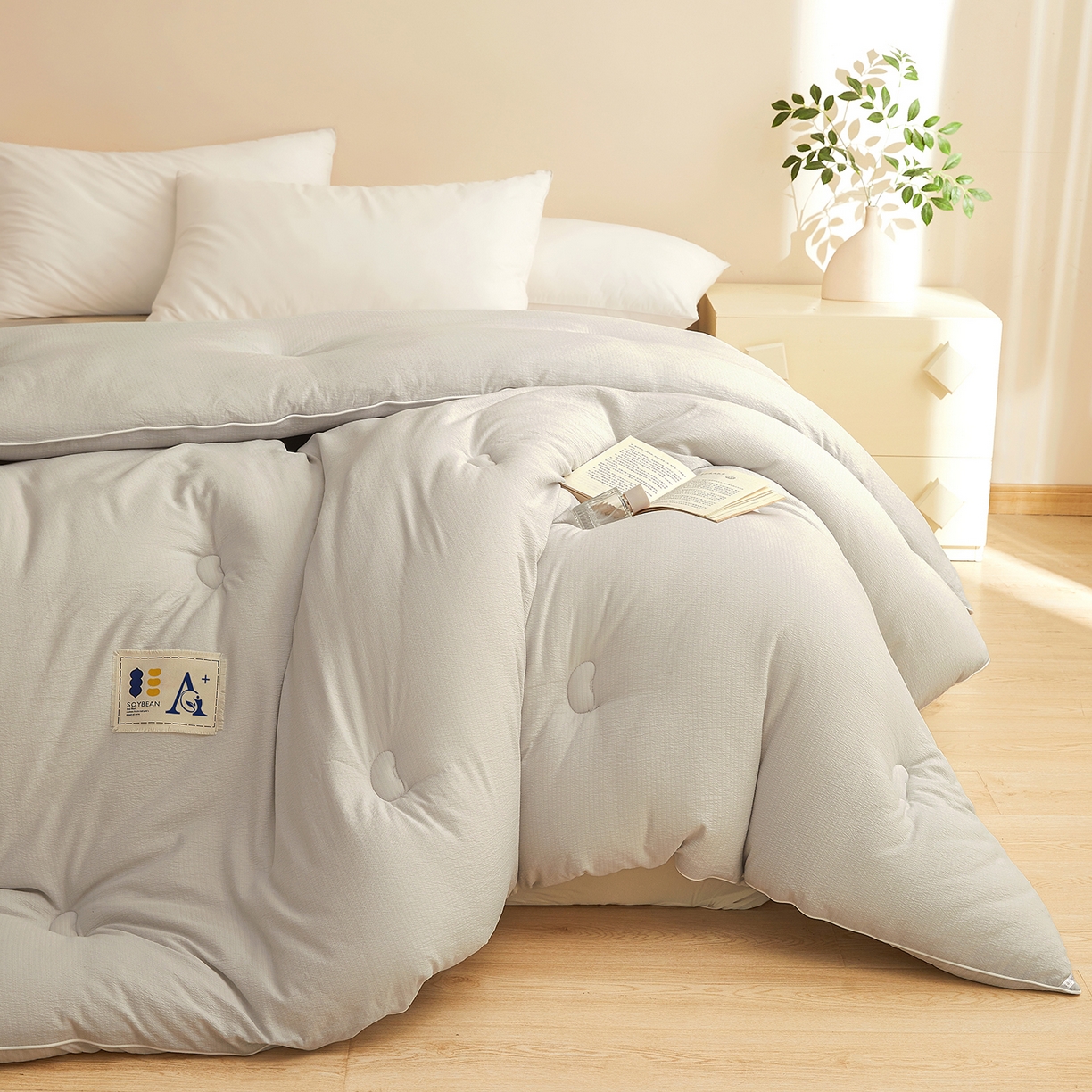 91家纺网 家纺一手货源 找家纺 金喜 2025新款棉麻皱皱纱被芯春秋被冬被加厚被子大豆绗缝被子四季被 雅灰