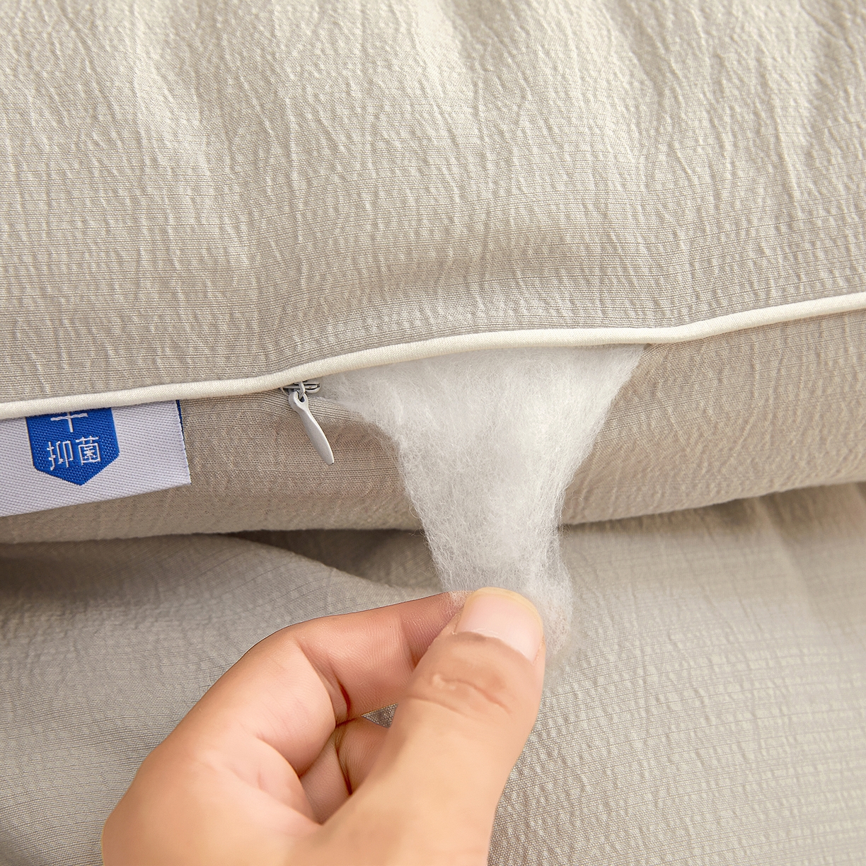 91家纺网 家纺一手货源 找家纺 金喜 2025新款棉麻皱皱纱被芯春秋被冬被加厚被子大豆绗缝被子四季被 雅灰