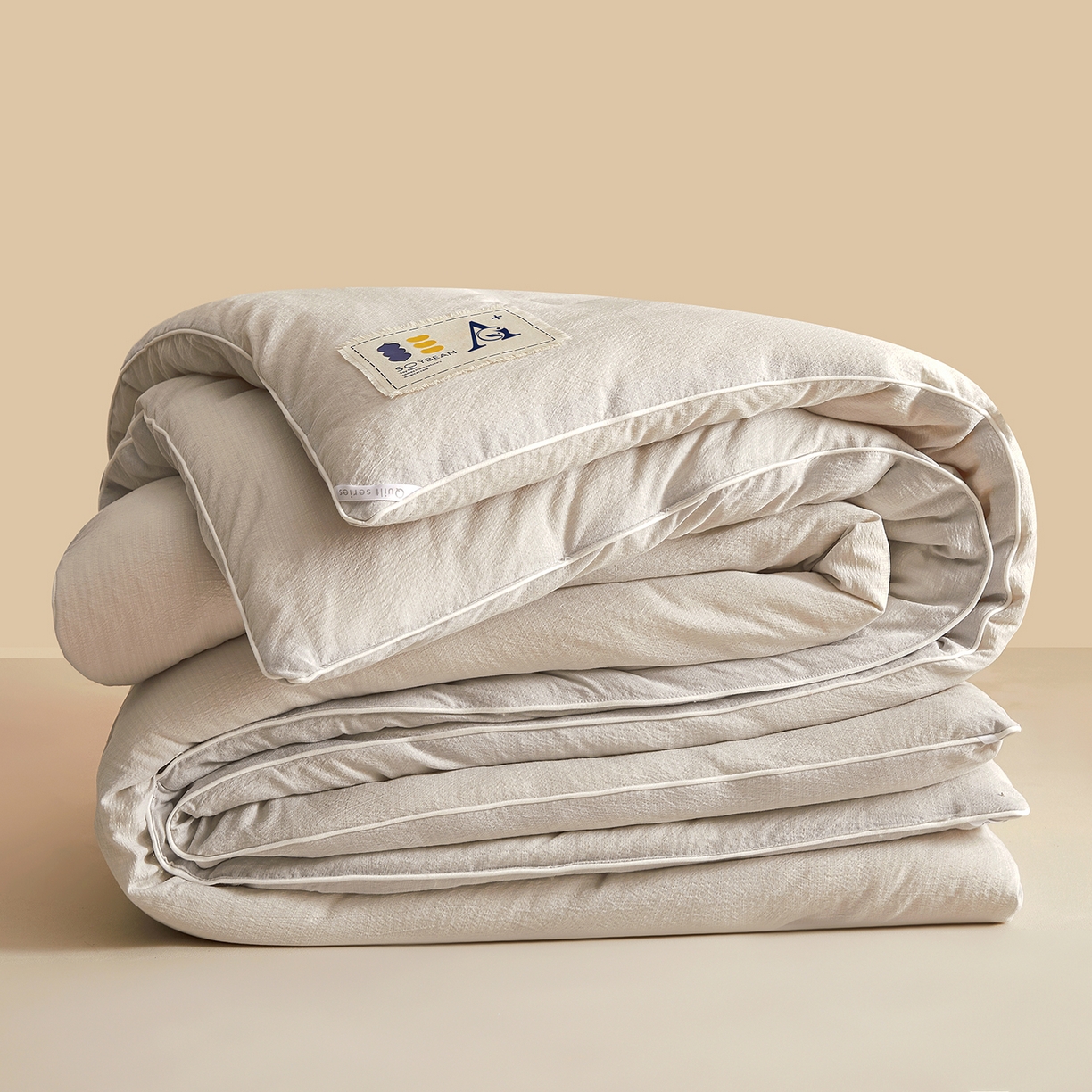 91家纺网 家纺一手货源 找家纺 金喜 2025新款棉麻皱皱纱被芯春秋被冬被加厚被子大豆绗缝被子四季被 雅灰