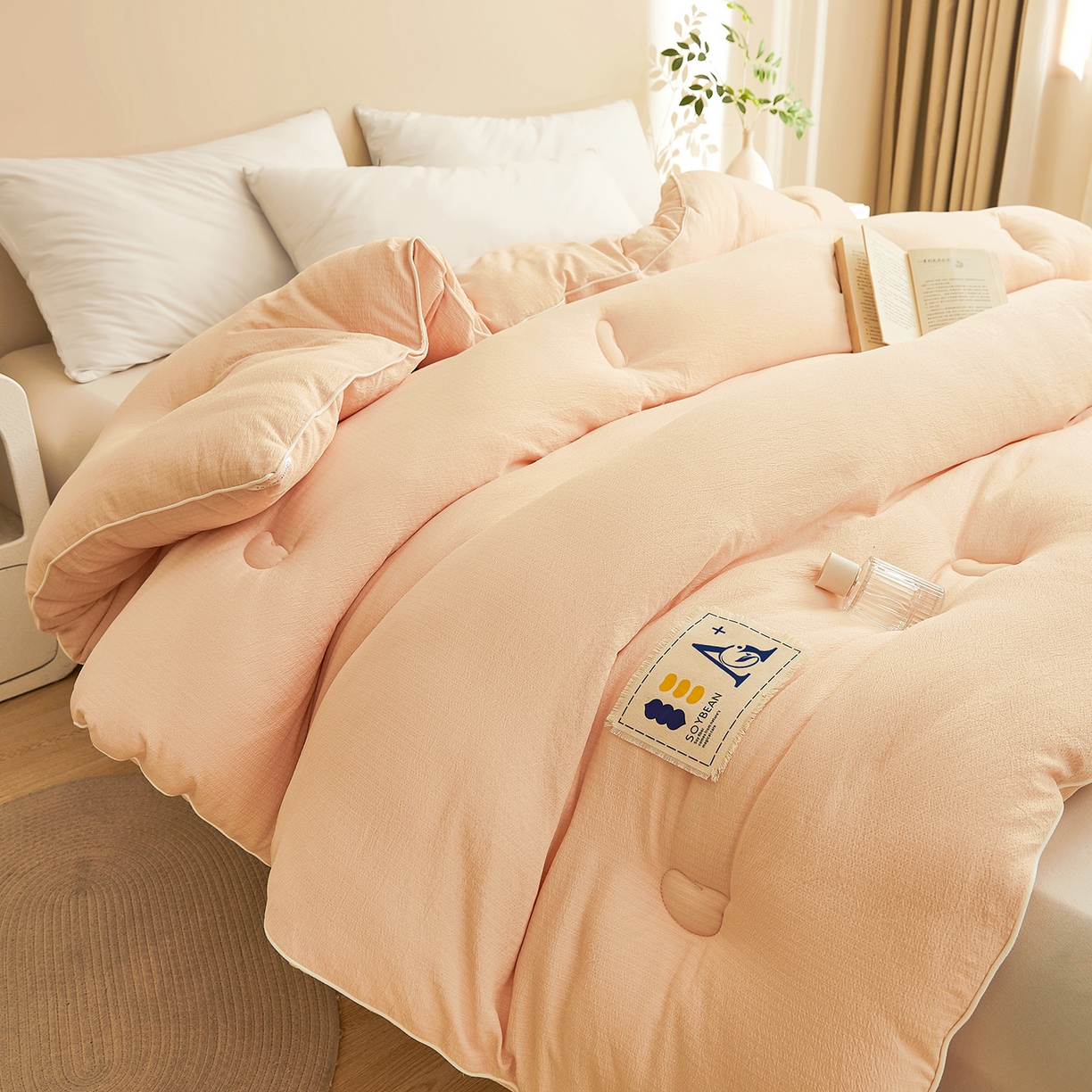 91家纺网 家纺一手货源 找家纺 金喜 2025新款棉麻皱皱纱被芯春秋被冬被加厚被子大豆绗缝被子四季被 雅玉