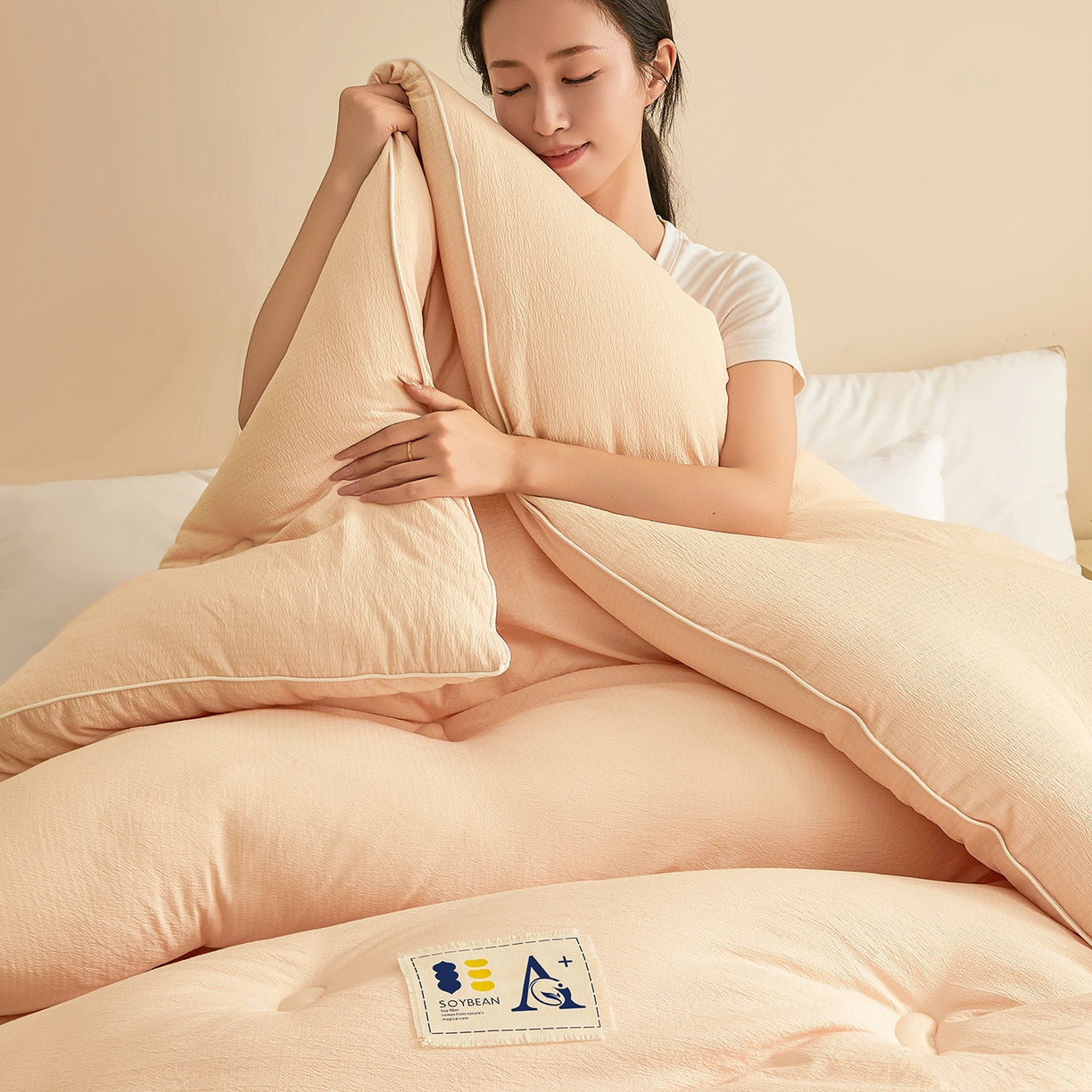 91家纺网 家纺一手货源 找家纺 金喜 2025新款棉麻皱皱纱被芯春秋被冬被加厚被子大豆绗缝被子四季被 雅玉