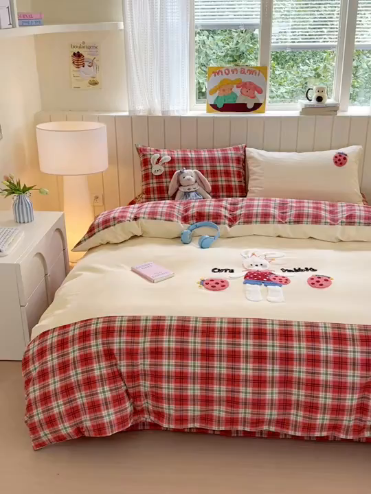 91家纺网 家纺一手货源 找家纺 （总）如意朵 2025新款全棉磨毛卡通毛巾绣四件套（专版花型）-场景二