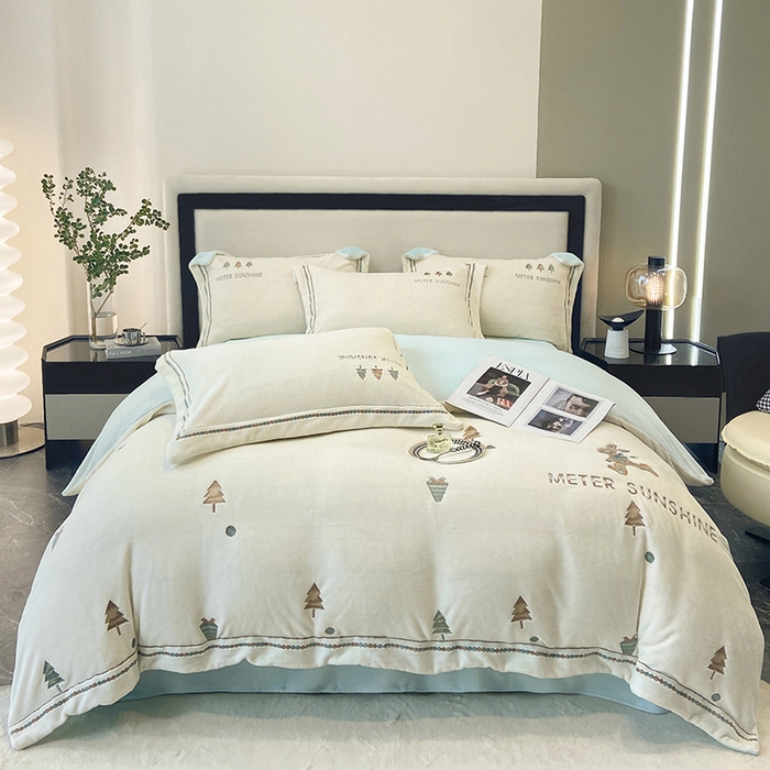 家居1号家纺 2025新款230克牛奶绒全消光冬季爆款四件套-唯美意境 唯美意境-奶昔白+湖蓝