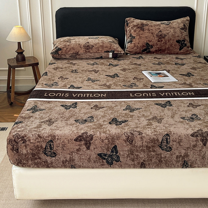 91家纺网 家纺一手货源 找家纺 朵朵家纺 2025新款加厚牛奶绒印花单床笠单品学生宿舍床垫保护套 床笠（床垫保护套可定制尺寸 ） 可可蝴蝶