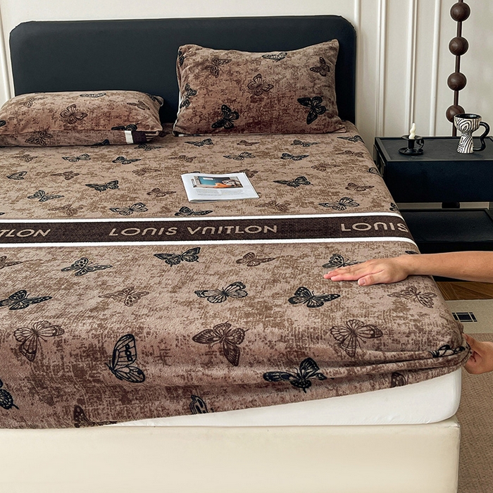 91家纺网 家纺一手货源 找家纺 朵朵家纺 2025新款加厚牛奶绒印花单床笠单品学生宿舍床垫保护套 床笠（床垫保护套可定制尺寸 ） 可可蝴蝶