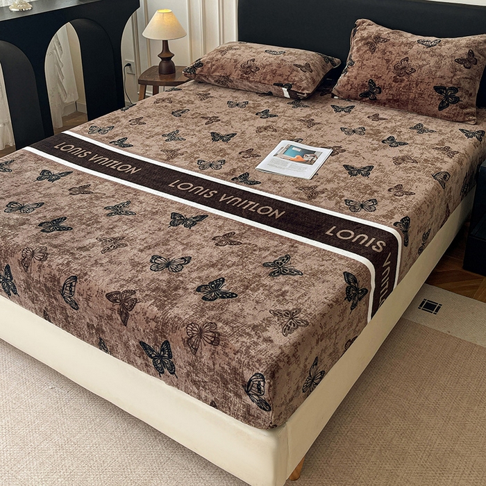 91家纺网 家纺一手货源 找家纺 朵朵家纺 2025新款加厚牛奶绒印花单床笠单品学生宿舍床垫保护套 床笠（床垫保护套可定制尺寸 ） 可可蝴蝶