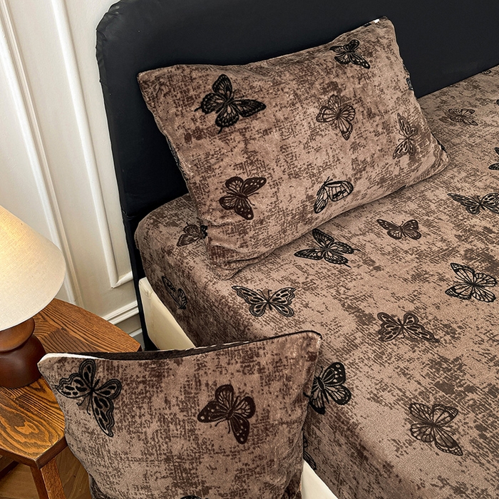 91家纺网 家纺一手货源 找家纺 朵朵家纺 2025新款加厚牛奶绒印花单床笠单品学生宿舍床垫保护套 床笠（床垫保护套可定制尺寸 ） 可可蝴蝶