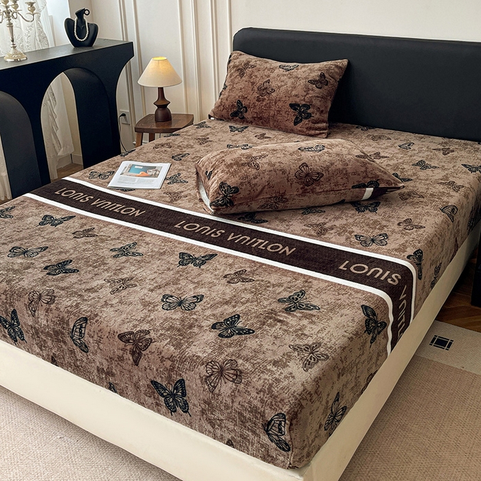 91家纺网 家纺一手货源 找家纺 朵朵家纺 2025新款加厚牛奶绒印花单床笠单品学生宿舍床垫保护套 床笠（床垫保护套可定制尺寸 ） 可可蝴蝶