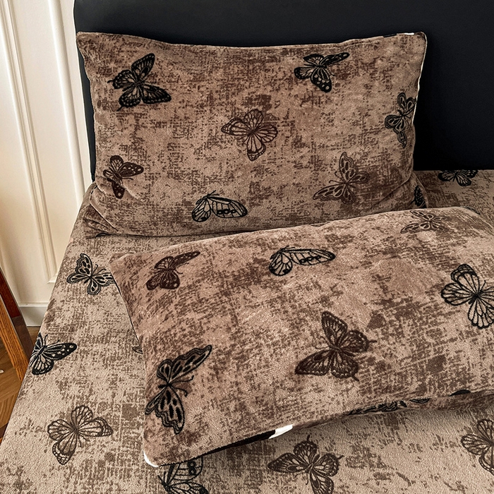 91家纺网 家纺一手货源 找家纺 朵朵家纺 2025新款加厚牛奶绒印花单床笠单品学生宿舍床垫保护套 床笠（床垫保护套可定制尺寸 ） 可可蝴蝶