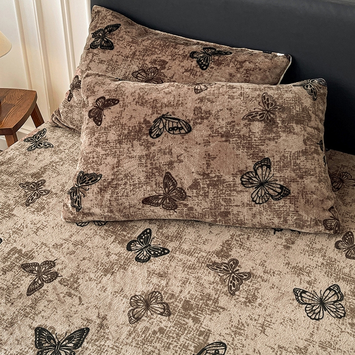 91家纺网 家纺一手货源 找家纺 朵朵家纺 2025新款加厚牛奶绒印花单床笠单品学生宿舍床垫保护套 床笠（床垫保护套可定制尺寸 ） 可可蝴蝶