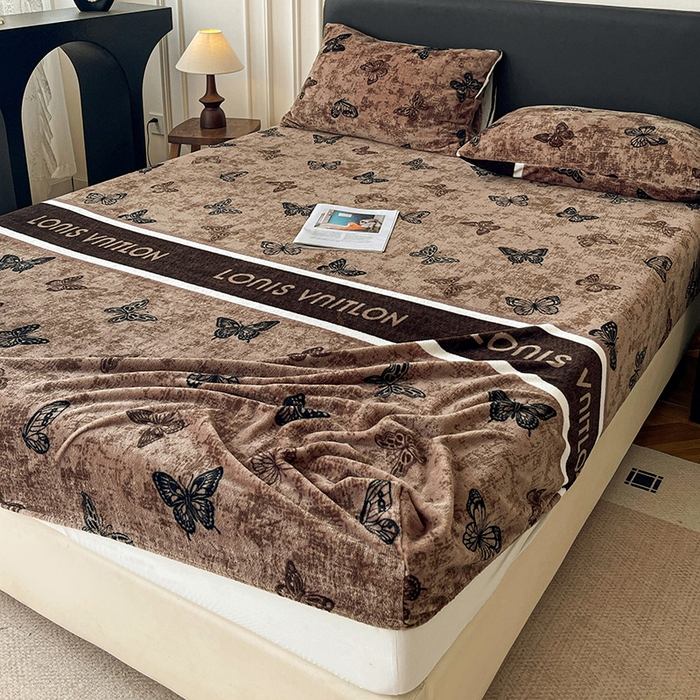 91家纺网 家纺一手货源 找家纺 朵朵家纺 2025新款加厚牛奶绒印花单床笠单品学生宿舍床垫保护套 床笠（床垫保护套可定制尺寸 ） 可可蝴蝶