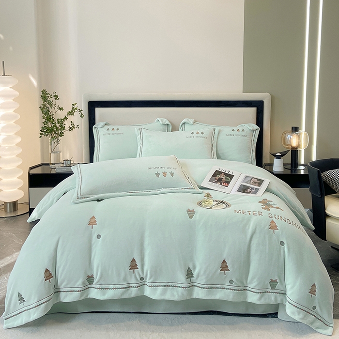 家居1号家纺 2025新款230克牛奶绒全消光冬季爆款四件套-唯美意境 唯美意境-蓝绿