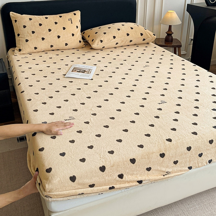 朵朵家纺 2025新款加厚牛奶绒印花单床笠单品学生宿舍床垫保护套 床笠（床垫保护套可定制尺寸 ） 满心欢喜