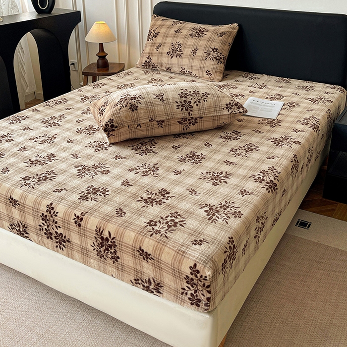 91家纺网 家纺一手货源 找家纺 朵朵家纺 2025新款加厚牛奶绒印花单床笠单品学生宿舍床垫保护套 床笠（床垫保护套可定制尺寸 ） 南枝向暖