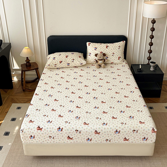 91家纺网 家纺一手货源 找家纺 朵朵家纺 2025新款加厚牛奶绒印花单床笠单品学生宿舍床垫保护套 床笠（床垫保护套可定制尺寸 ） 元气狗