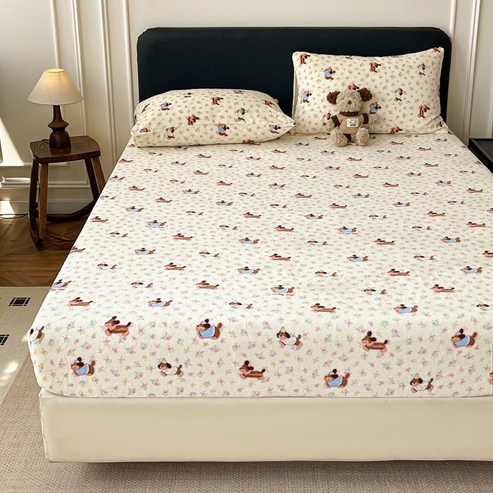 91家纺网 家纺一手货源 找家纺 朵朵家纺 2025新款加厚牛奶绒印花单床笠单品学生宿舍床垫保护套 床笠（床垫保护套可定制尺寸 ） 元气狗